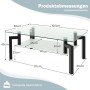 Costway Couchtisch Glas, Wohnzimmertisch mit 2 Ebenen und schwarzem Metallgestell, Maße.