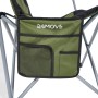 Detailansicht: Grüner 24MOVE Campingstuhl mit Tasche und Netzfach.