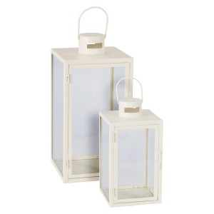 Mojawo 2er XXL Set Gartenlaterne Windlicht Laterne Laternen Metalllaterne Set Dekoration Außen Metall Cremeweiß ca. H30, 41cm