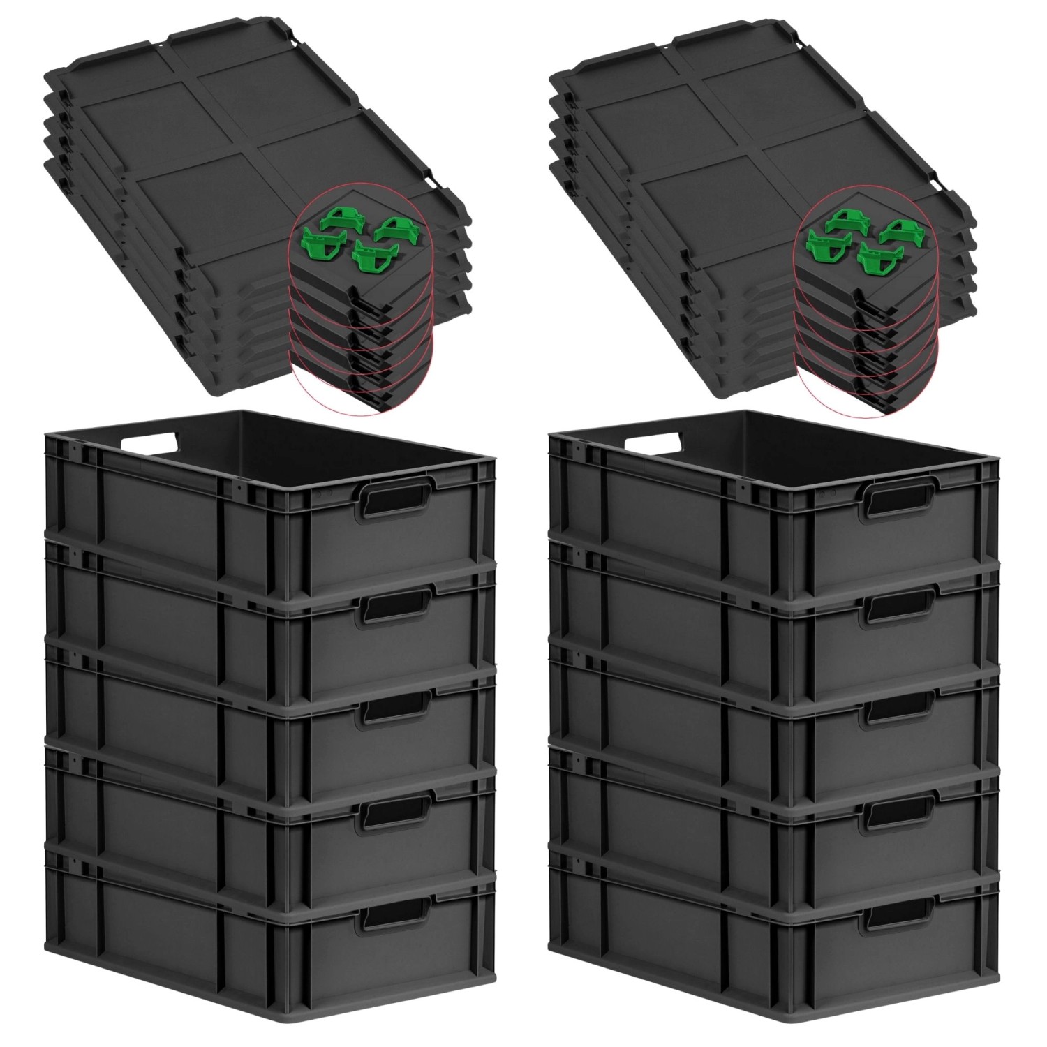 PROREGAL SparSet 10x Eurobox Nextgen Grip Mit Auflagedeckel Und Grünen Vers günstig online kaufen
