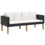 Schwarzes 2-tlg. vidaXL Garten-Lounge-Set aus Rattan mit cremeweißen Kissen.