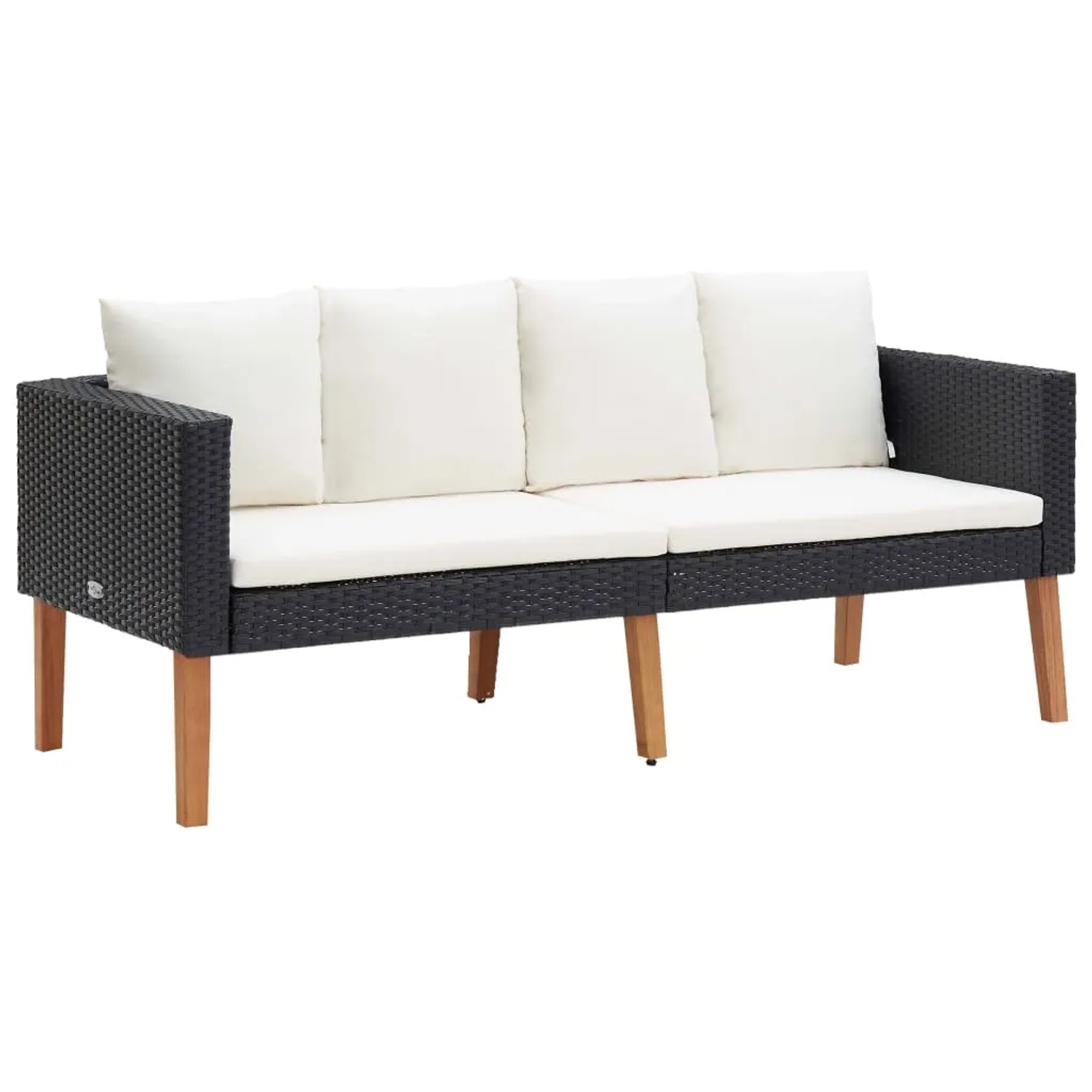 Schwarzes 2-tlg. vidaXL Garten-Lounge-Set aus Rattan mit cremeweißen Kissen.