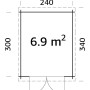 Grundriss Palmako Ella Holz-Gartenhaus: 240x300cm, 6,9 m² Fläche, Flachdach.