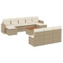 Beige 11-tlg. vidaXL Garten-Sofagarnitur aus Poly Rattan mit Kissen.
