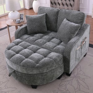PXloue Schlafsofa Grau 2 in 1 Sofa Bett mit Hocker Stauraum Eukalyptusholz Rahmen Stoffbezug