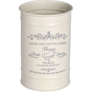 Cremefarbener Zahnputzbecher Home im Landhausstil mit nostalgischem Aufdruck.