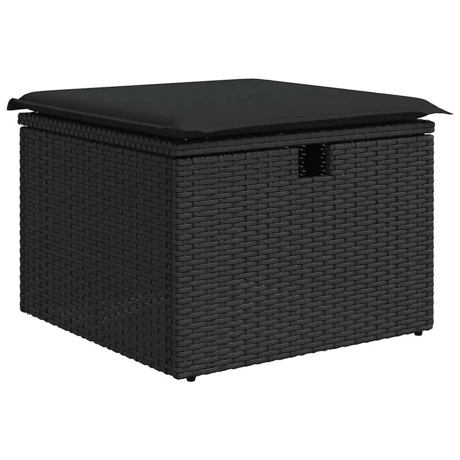 Schwarzer vidaXL Fußhocker aus Rattan mit Kissen, Teil der Garten-Sofagarnitur.