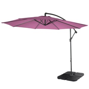 Lavendel-roter Ampelschirm Terni Ø 3m, neigbar, mit Kurbel und Ständer. Ideal für Garten & Terrasse.