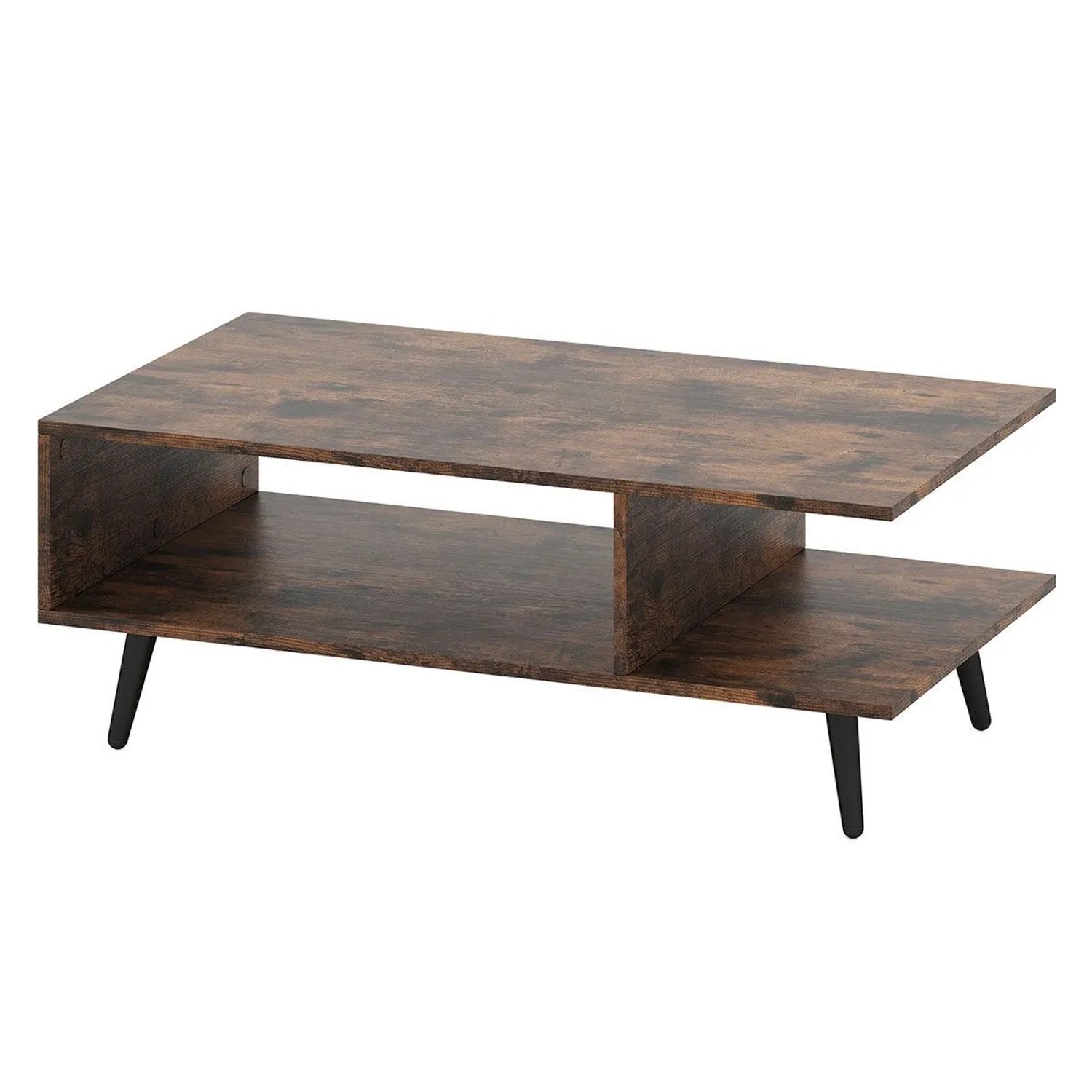 Costway Couchtisch mit Stauraum 2-Stufiger Wohnzimmertisch Braun