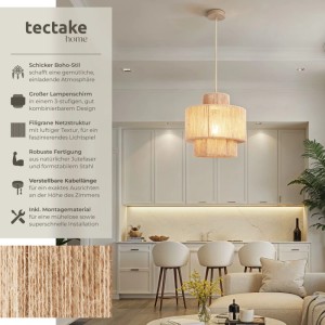 Tectake Pendelleuchte Allegra im Boho-Stil aus Jutefaser, 32x32x33 cm.