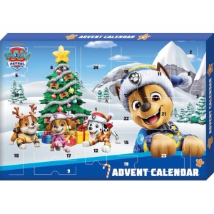 Blauer Paw Patrol Adventkalender mit Chase, Marshall, Skye. Weihnachtsdekoration, Schreibwaren, Stifte.