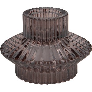 Grauer Kerzenhalter Midnight Mystery, 9x9 cm, aus Glas mit geriffelter Oberfläche.