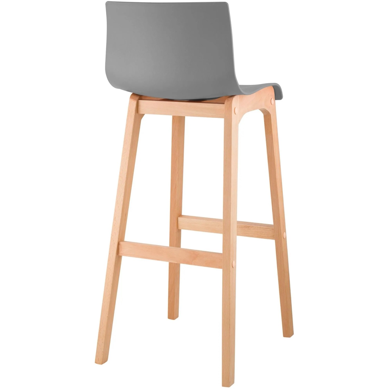 CLP Barhocker Hover: Graue Kunststoff-Sitzschale, helles Holz-Vierfußgestell. Moderner Hocker.