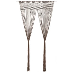 Makramee Vorhang in Taupe, 140x240 cm, aus Baumwolle. Dekorative Fenstergardine mit Fransen.