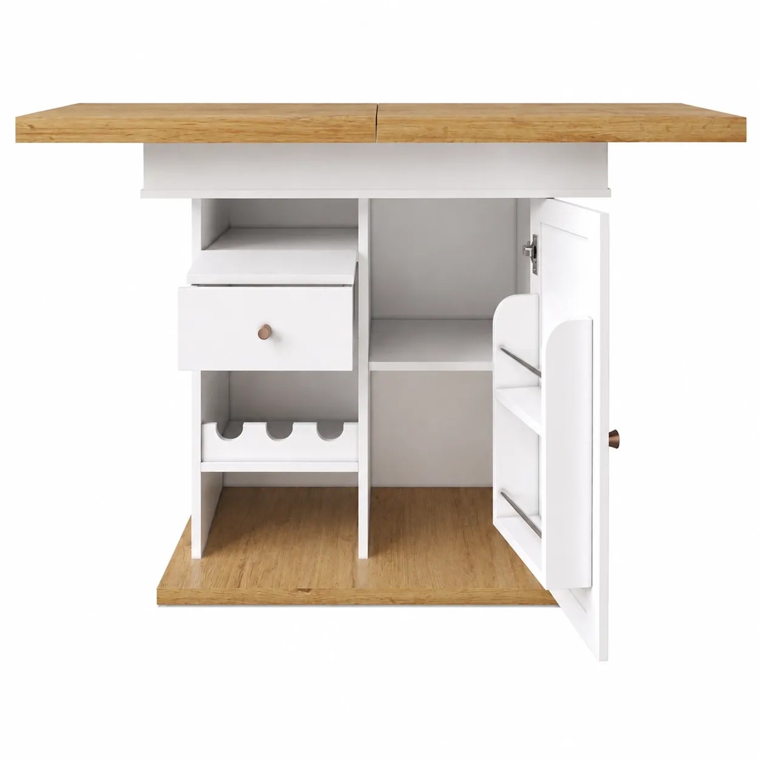 Merax Esstisch 110x140x80 cm Weiß Ausziehbar Snackregal Weinregal 4 Bis 6 Personen
