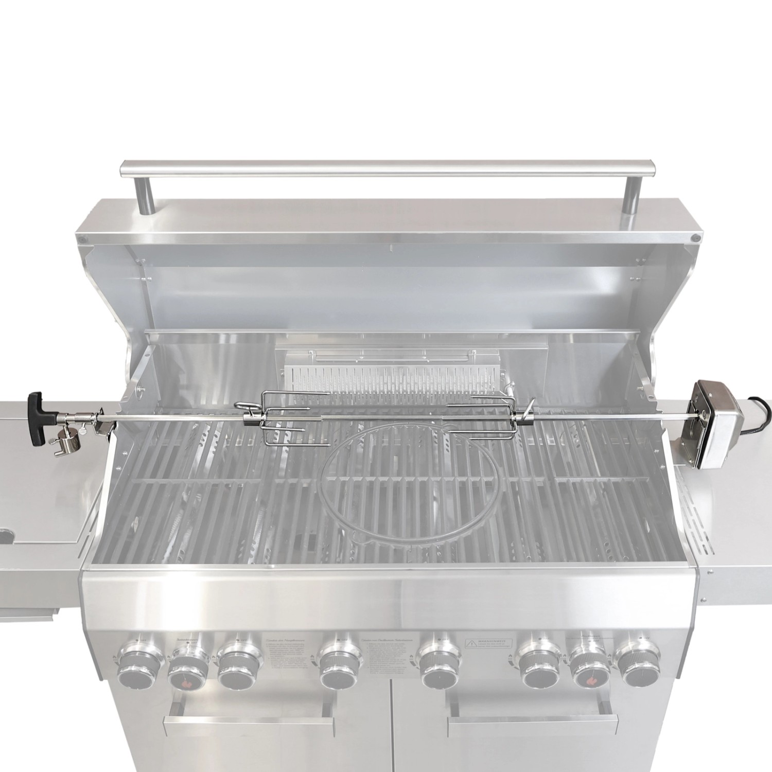 Taino Drehspieß für Gasgrill Platinum/Yamara/Black, Edelstahl Grillspieß mit Motor und Fleischklammern.