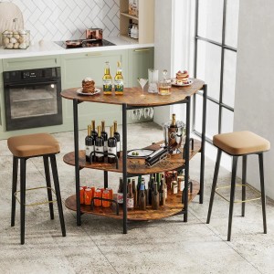 Costway 3 Ebenen Hausbar mit Glashalter Braun 120 x 66 x 102 cm