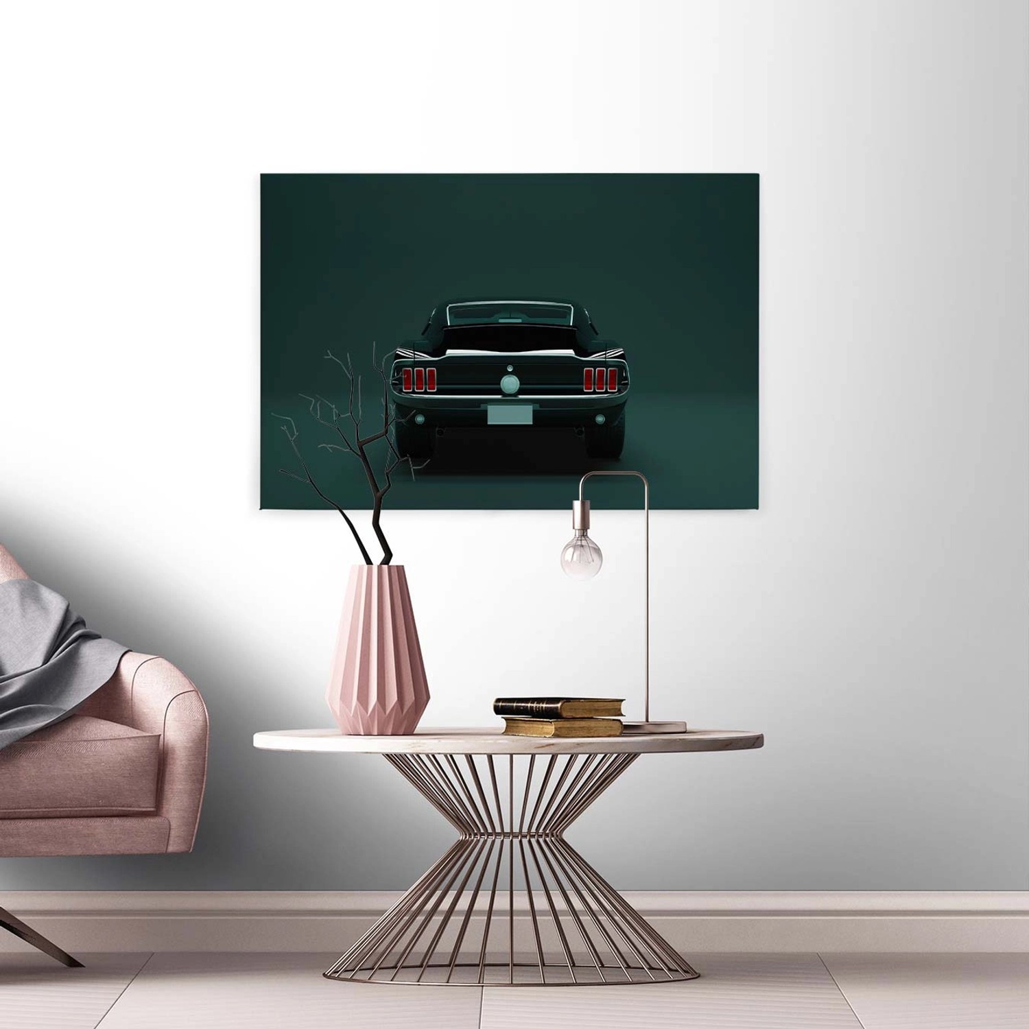 Bricoflor Leinwand Bild Mit Oldtimer Auto Wandbild In Petrol Und Schwarz Für Jugendzimmer Und Wohnzimmer Canvas Leinwand