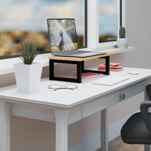 Relaxdays Monitorständer MDF Eisen Natur Schwarz Ergonomisch 15 x 40 x 23 cm 1,6 kg