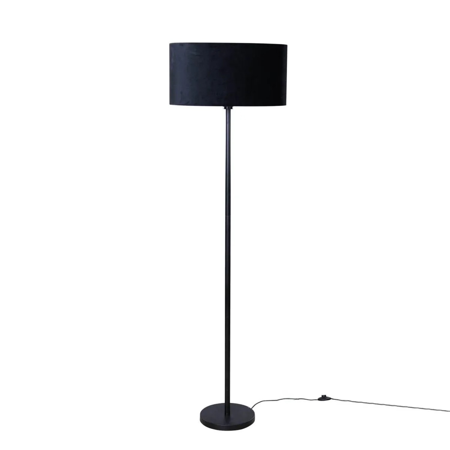 QAZQA Stehleuchte Schwarz mit Ovalem Samt Schirm 50cm Simplo