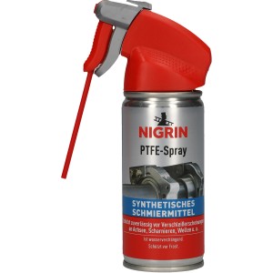 Nigrin PTFE-Spray 100ml: Schmiermittel für Lackreparatur und Karosserie, mit rotem Sprühkopf.