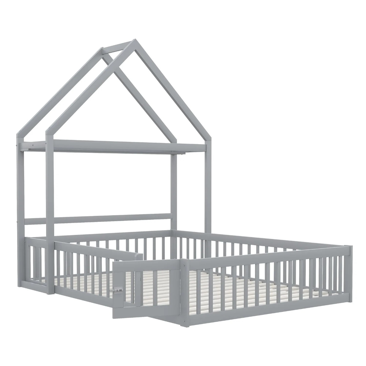 okwish Kinderbett 140x200cm mit Stauraum und Schutzgitter Kinderzimmer Grau ohne Matratze