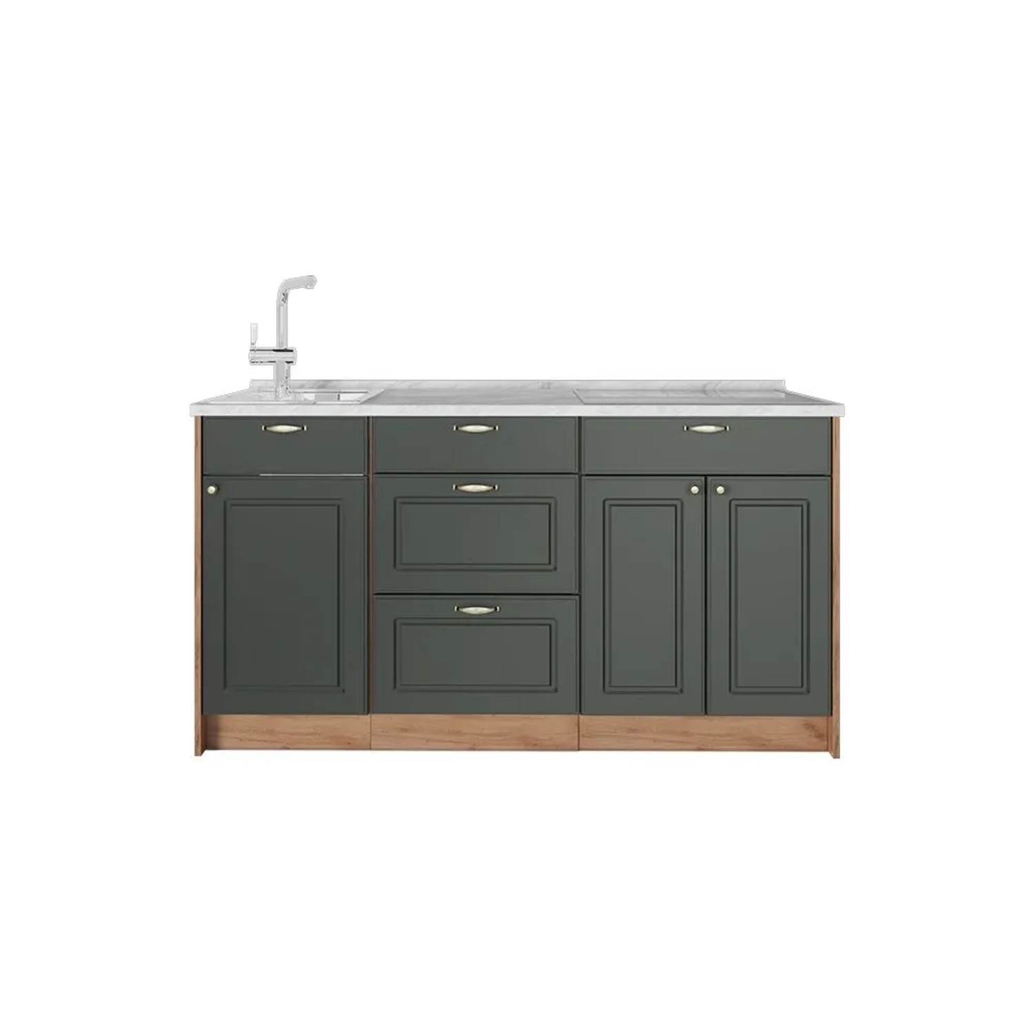 Vicco Küchenblock Fame-Line Grün-Gold Landhaus 150 x 82 AP Marmor Art Nr 65421