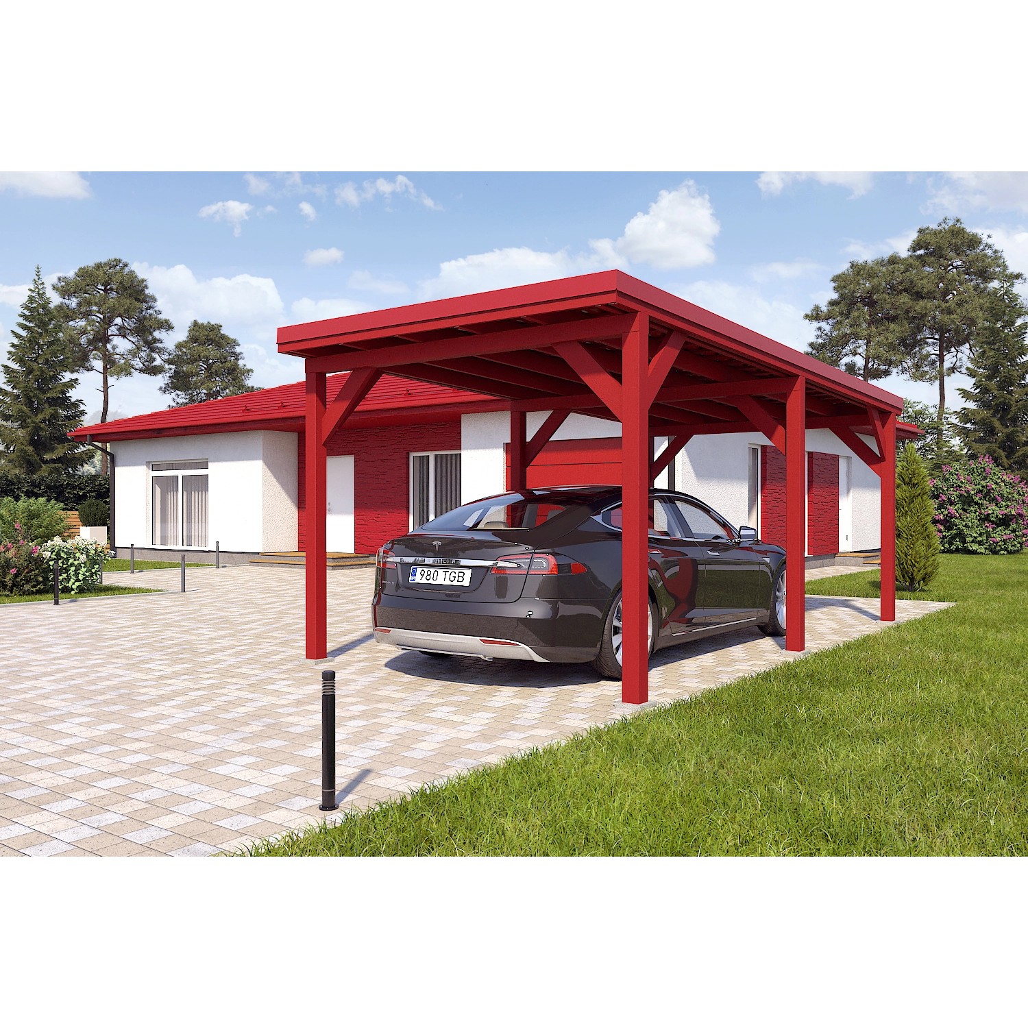 Holzbrüder Carport Ralf 18m² Oxidrot-Rot günstig online kaufen