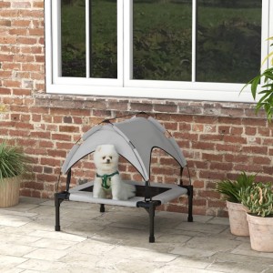 Hellgraues PawHut Hundebett mit Dach, erhöht für Komfort. Ideal als Hundesofa & Hundecouch.