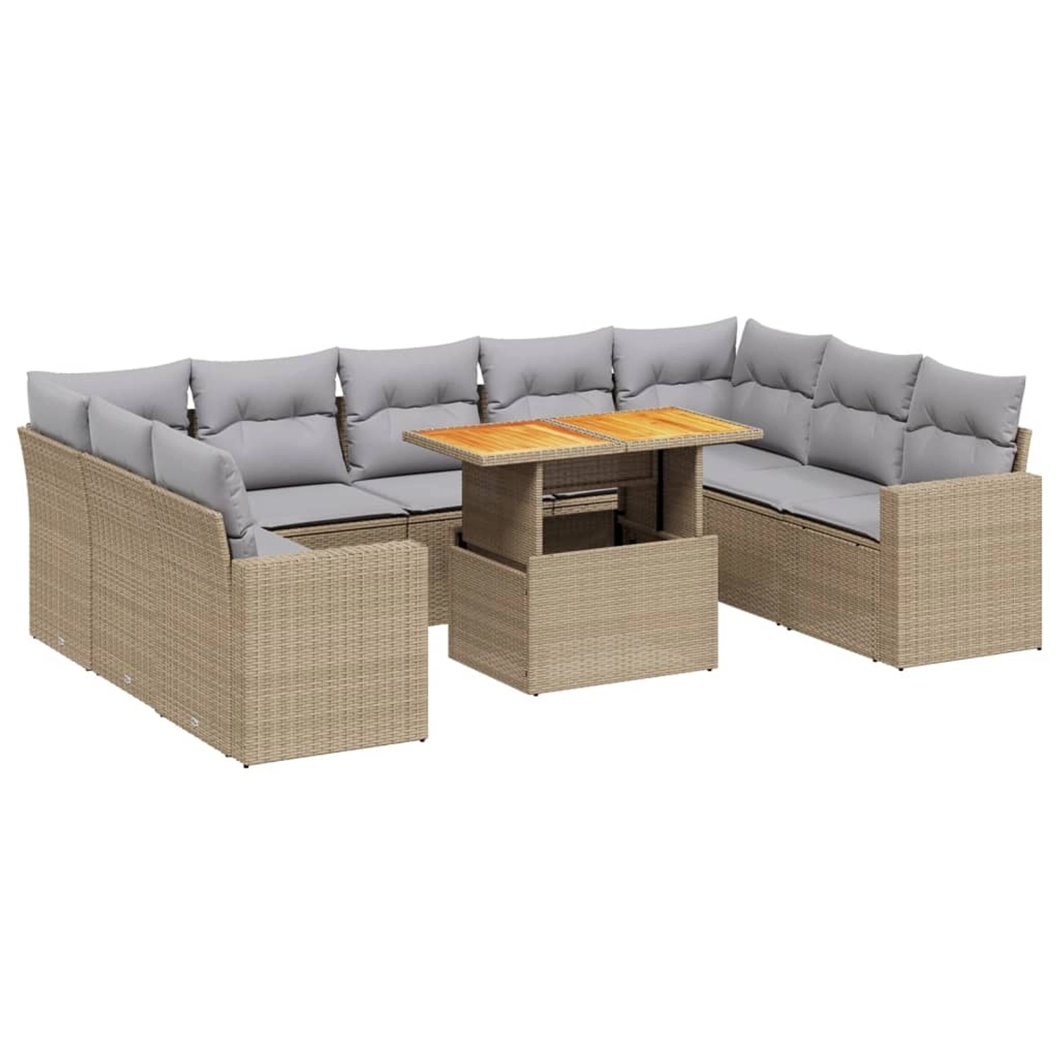 vidaXL 10-tlg Garten-Sofagarnitur mit Kissen Beige Poly Rattan Modell 202 günstig online kaufen