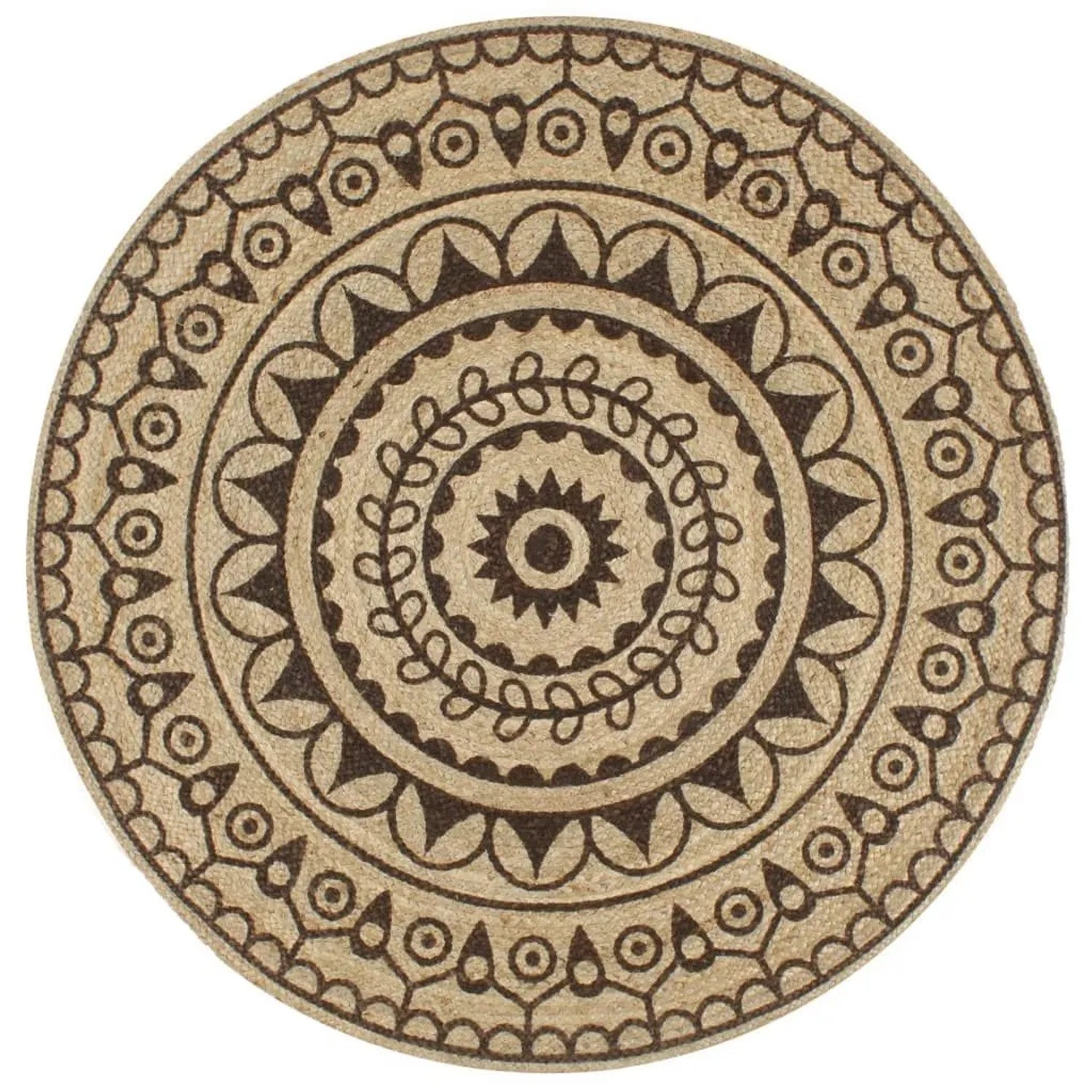 vidaXL Teppich Handgefertigt Jute mit Dunkelbraunem Aufdruck 90 cm 133704