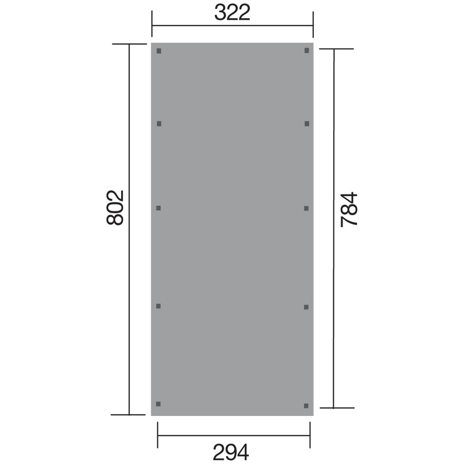 Skizze des Weka Flachdach-Einzelcarports 617 Gr.3 mit Maßen 322 cm x 802 cm.