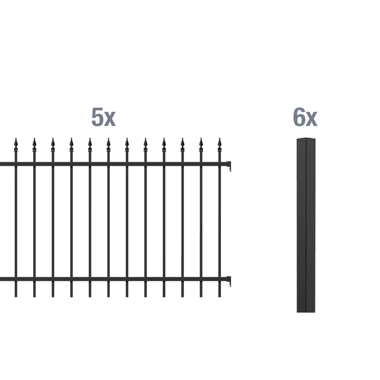 Metallzaun Grund-Set Chaussee Schwarz z. Einbetonieren 120 cm x 1000 cm