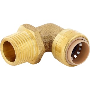 Steck-Winkel aus Messing, 15 mm x 21 mm (R 1/2), für Gewindefittings in Heizung & Wasserinstallation.