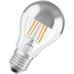 Osram E27 LED-Lampe in Glühlampenform, 4W, mit silberner Spitze. Energiesparend und langlebig.