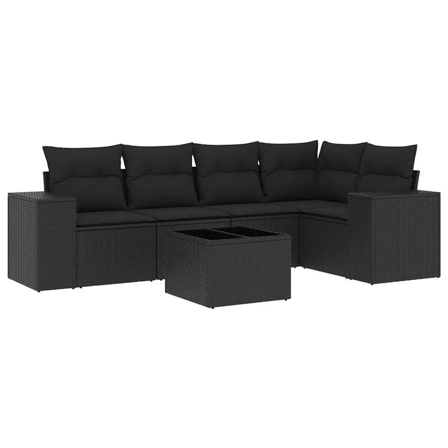 vidaXL 6-Tlg Garten-Sofagarnitur mit Kissen Schwarz Poly Rattan 3222534