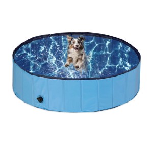 Relaxdays Hundepool Kunststoff MDF Blau Faltbar 120 cm x 30 cm 3,7 kg