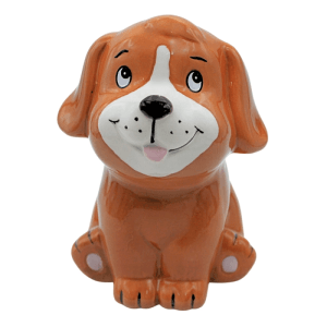 Dekohelden24 Sparfigur Spartier Spardose Sparbüchse Dekohund mit Sparfunktion aus Keramik in Braun L/B/H 12 x 12 x 17 cm