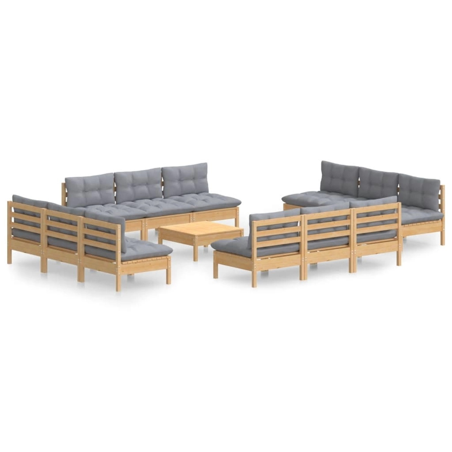 vidaXL 13-Tlg Garten-Lounge-Set mit Grauen Kissen Kiefernholz 3096051 günstig online kaufen