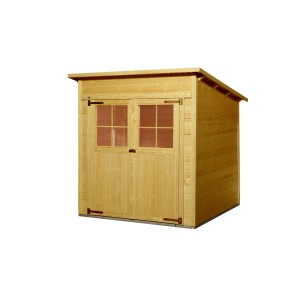 Holz-Gartenhaus, Pultdach, Eiche hell lasiert, 200x198 cm. Gartenlaube mit Doppeltür und Fenstern.