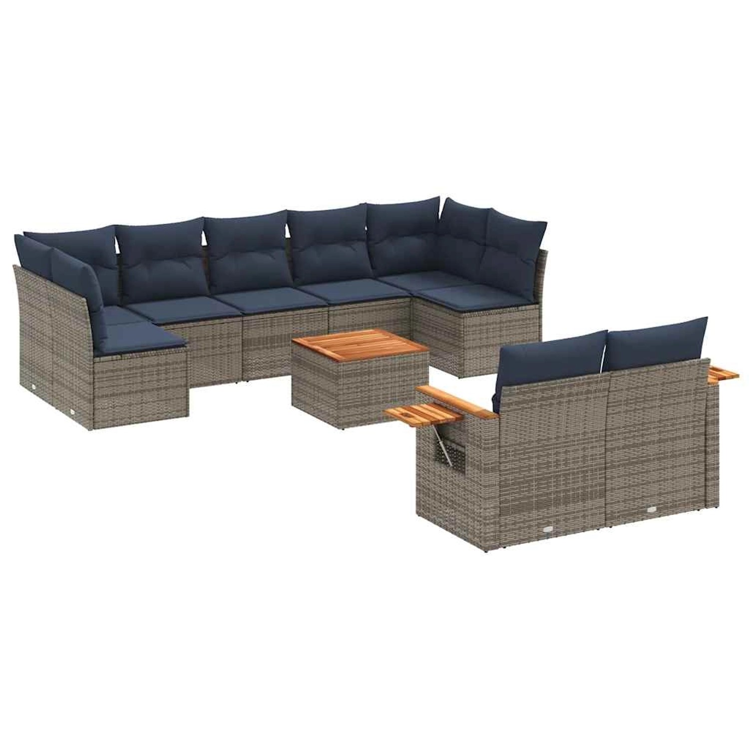 vidaXL 10-Tlg Garten-Sofagarnitur mit Kissen Grau Poly Rattan 3227139 günstig online kaufen