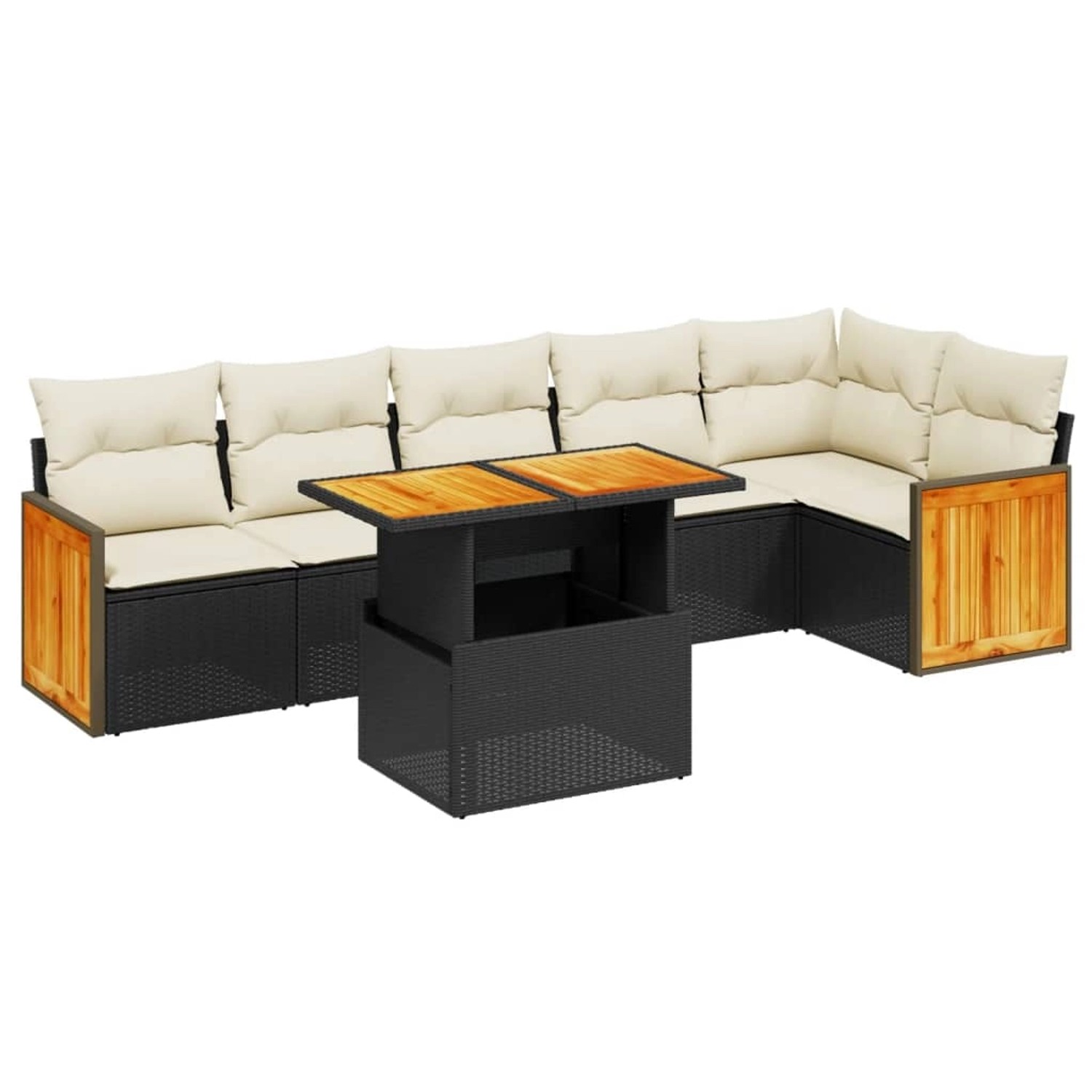 vidaXL 7-Tlg Garten-Sofagarnitur mit Kissen Schwarz Poly Rattan 3273968 günstig online kaufen