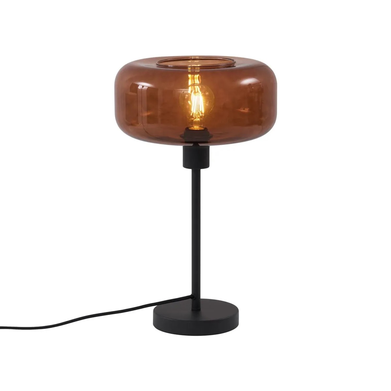 QAZQA Retro Tischleuchte Schwarz mit Bronzeglas Bizle