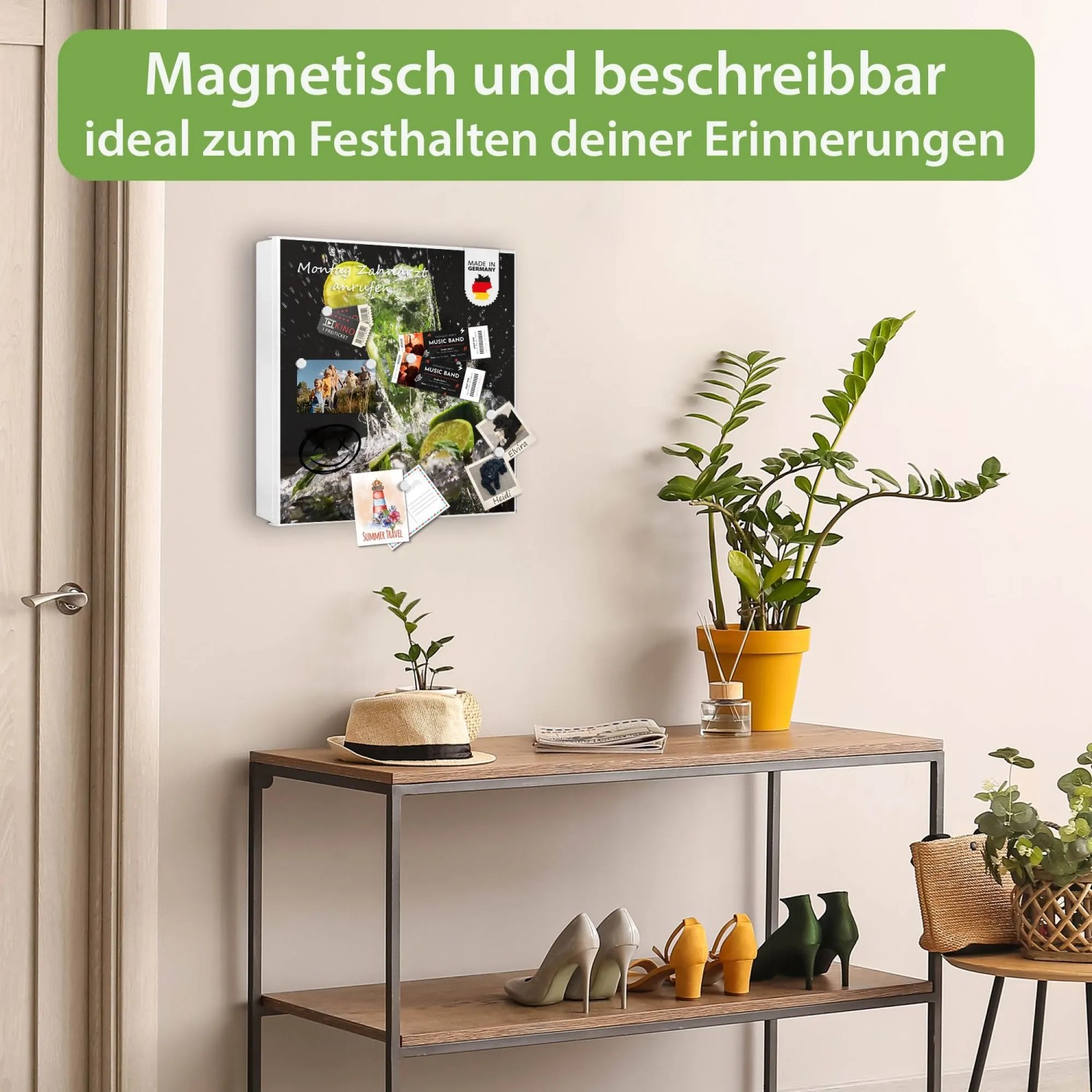 Banjado Großer Schlüsselkasten Metall 30x30cm Weiß Scharnier Links 50 Haken Beschreibbar Magnetisch Motiv Brasilianischer Cocktail