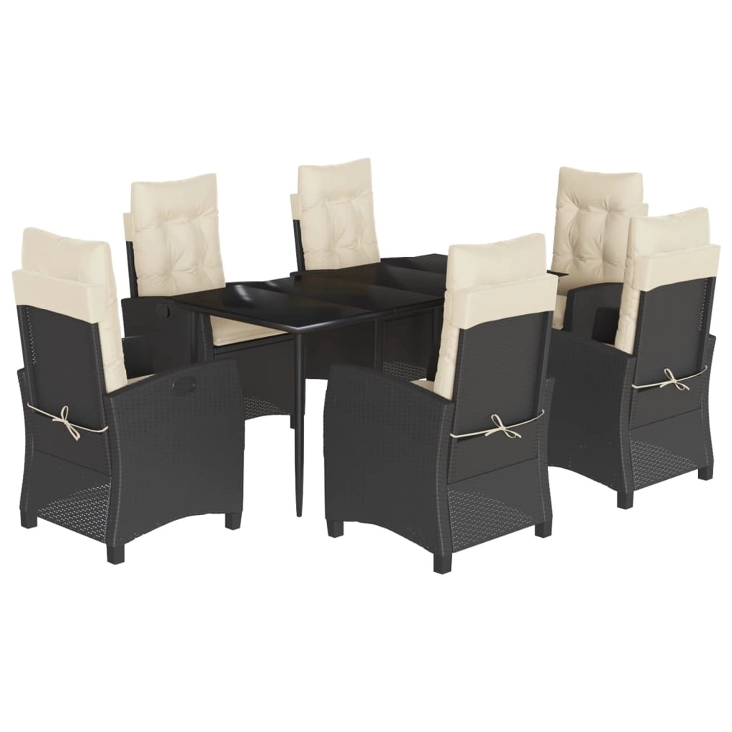 vidaXL 7-Tlg Garten-Essgruppe mit Kissen Schwarz Poly Rattan 3212728