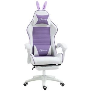Vinsetto Gaming Stuhl in Violett/Weiß mit Hasenohren und Fußstütze. Esszimmerstuhl mit Kunstlederbezug.