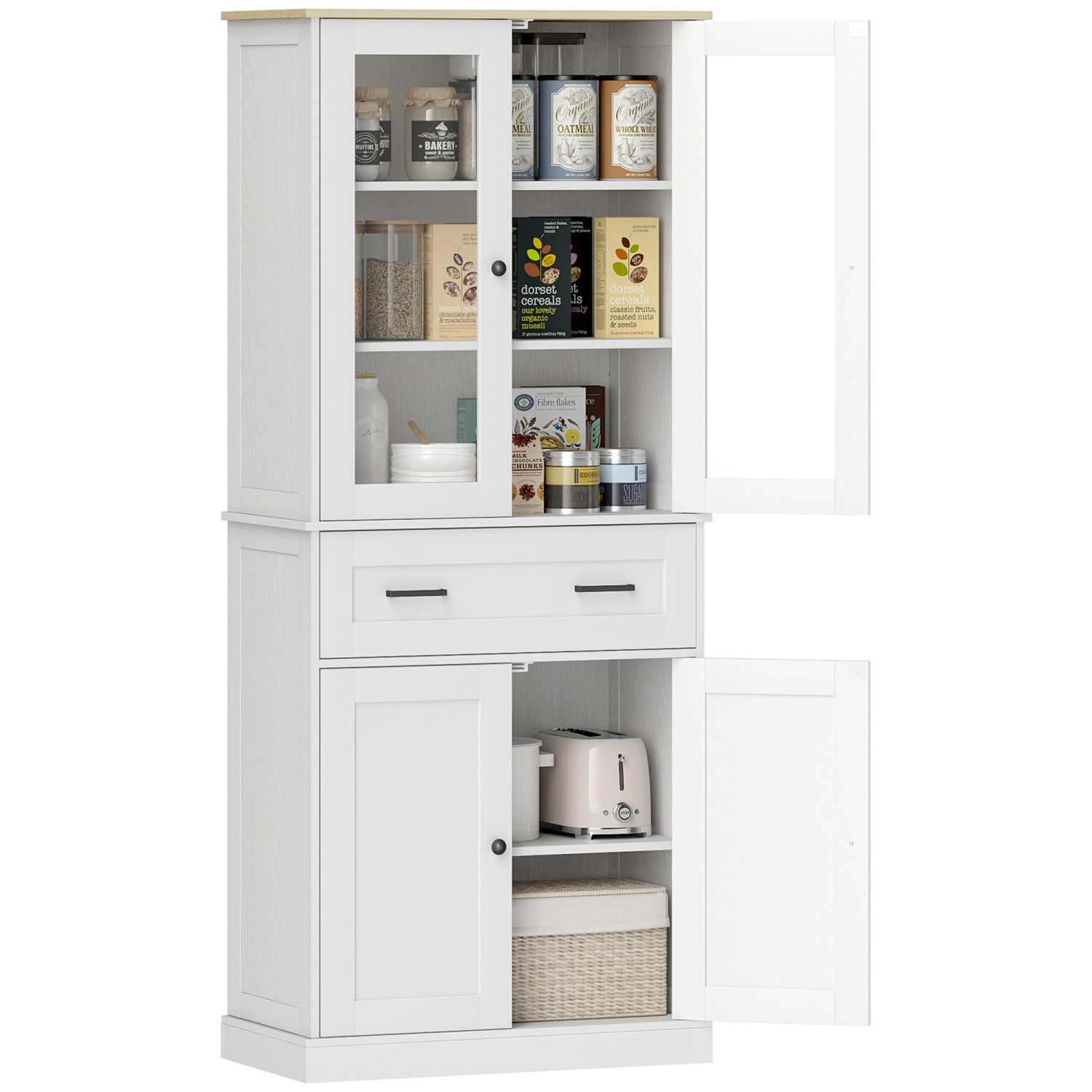 HOMCOM Küchenschrank  MDF Spanplatte Cremeweiß 76L x 40B x 182,5H cm günstig online kaufen