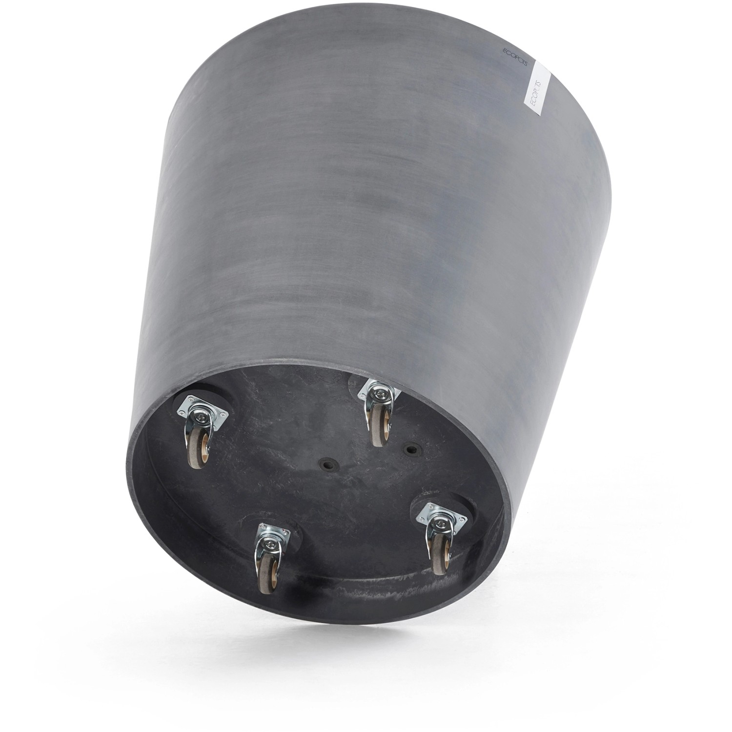 Grauer Ecopots Pflanztopf Amsterdam Ø 60 cm mit Rollen für Innen- und Außenbereich.