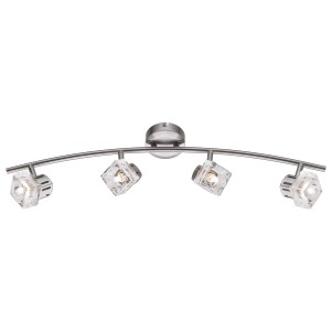 Halogen-Spot Sulla mit 4 Leuchten, Nickel matt und Glas-Schirmen für die Deckenmontage.