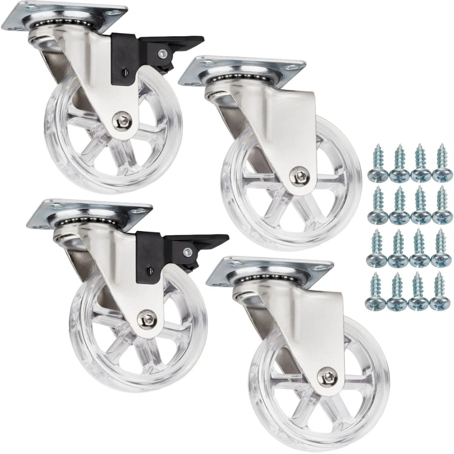 SOTECH Möbelrolle RAPID Ø75 mm Transparent 2x mit Bremse 2x Ohne Bremse inkl. Schraubenset